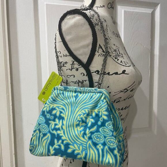 AMY BUTLER NORA CLUTCH BAG KISSLOCK METAL STRAP 100% ORGANIC COTTON VERSATILE - Picture 3 of 16